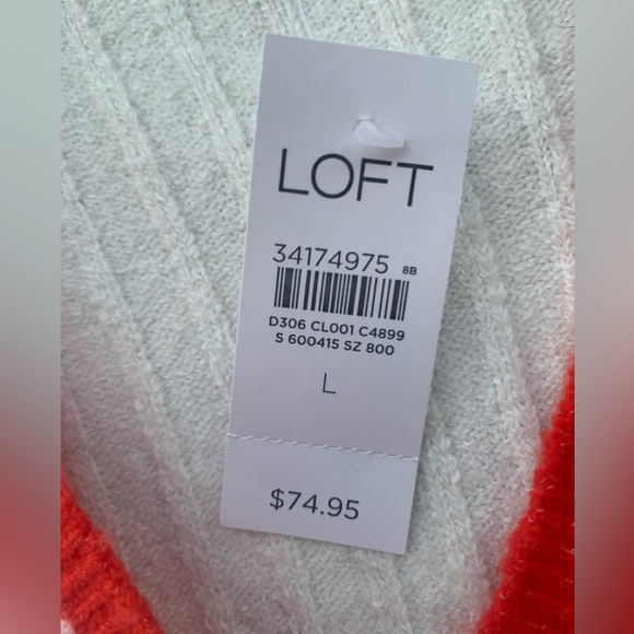 LOFT White Cardigan with Pink and Red Trim Swiftie Style Women’s Size Large NWT - Picture 5 of 12